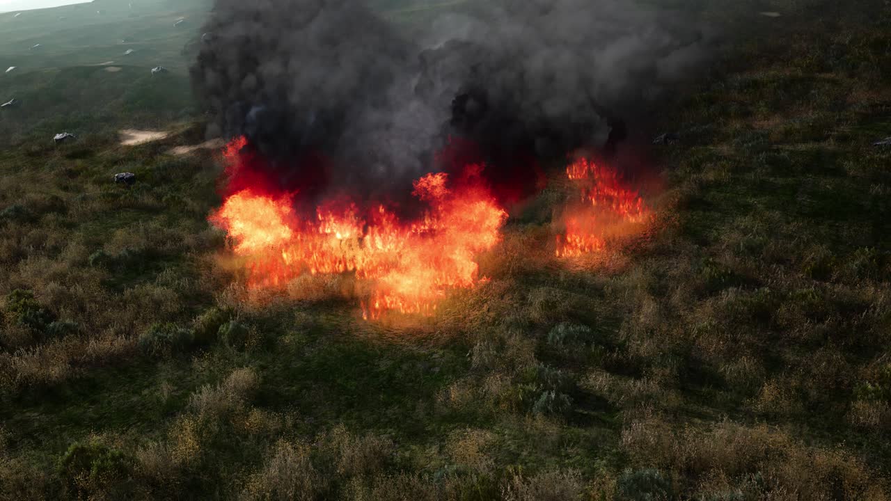fuego rojo en la hierba seca