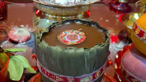 close up of chinese basket or bakul keranjang cake or kue as buddha offerings