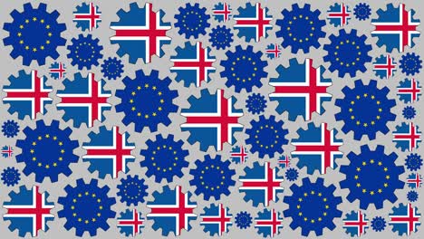 european and icelandic flag gears spinning background