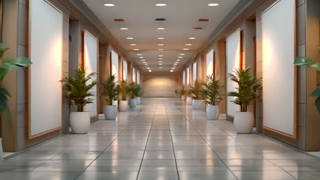 modern office or hotel corridor with potted plants