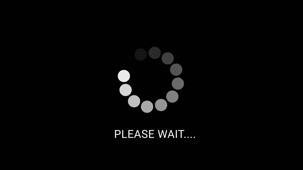 Circular Loading Animation with Please Wait Text on Black Background