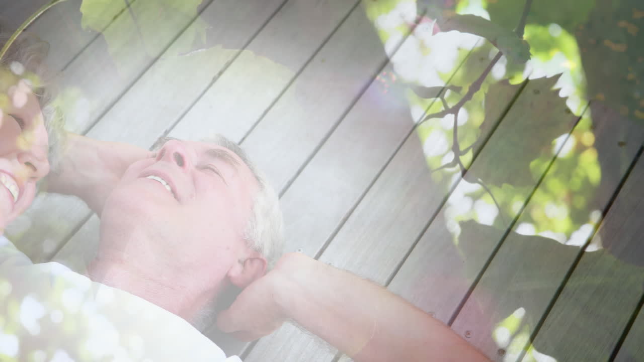 행복한 노인 위에 반이는 빛의 애니메이션