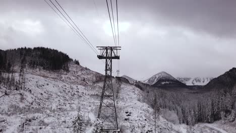 ascending kasprowy wierch peak in tatra mountains, poland by cable car on winter day