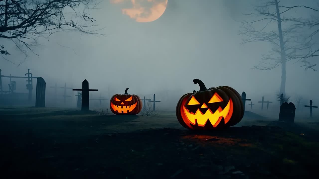 las luces de halloween en un cementerio