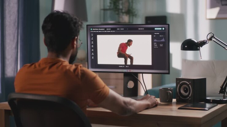 Designer 3D masculino trabalhando com vídeo