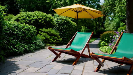 Relaxing Garden Patio with Sun Chairs and Umbrella
