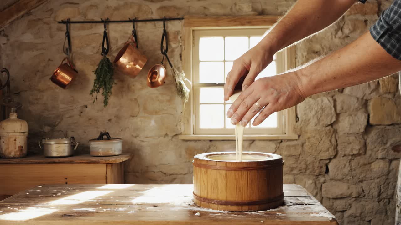 Making Cheese in a Rustic Kitchen