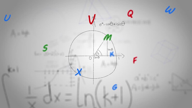 animatie van alfabetten die over wiskundige vergelijkingen drijven tegen een grijze achtergrond