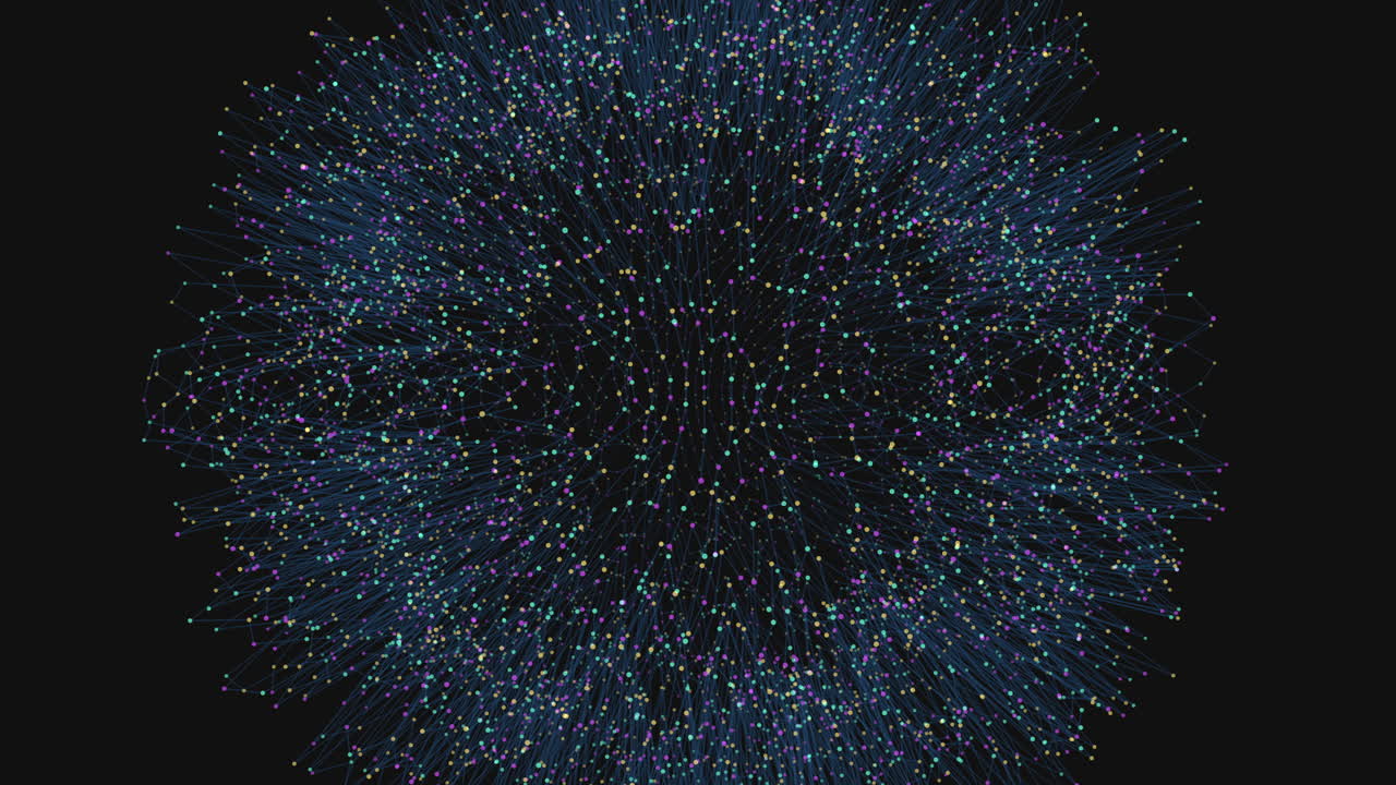 Circular motion 3d brain of moving blue and white dots