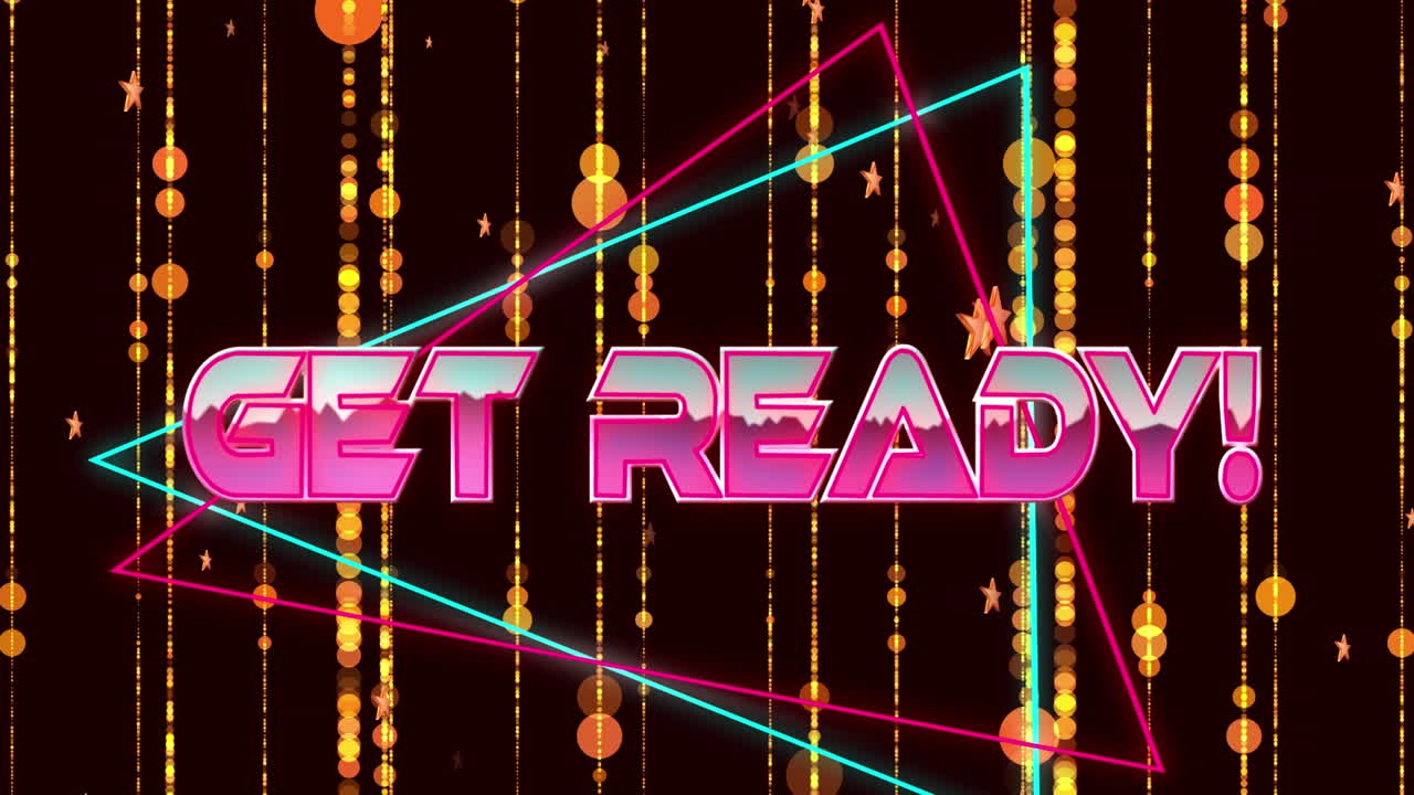 검은색 배경에 노란색 트레일과 반점 위에 준비 텍스트의 애니메이션