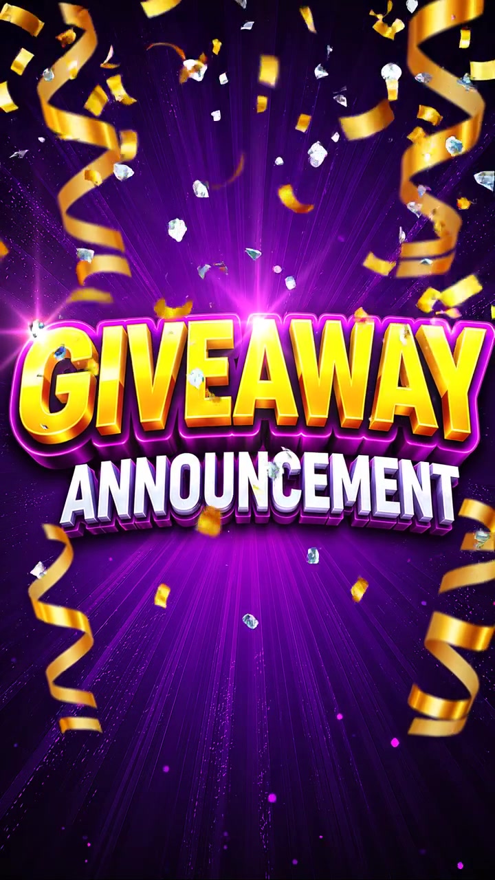 Giveaway Announcement Motion Graphic with Confetti and Purple Background