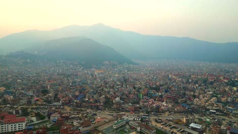 drone shot kathmandu capital city of nepal with himalayas in background