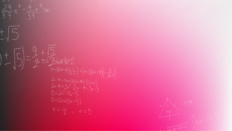 Animation-of-hand-written-mathematical-formulae-over-pink-background