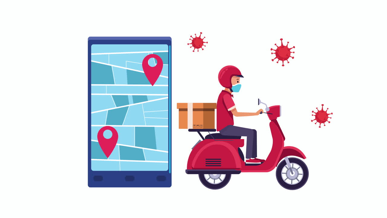 servicio de entrega en animación de motocicletas y teléfonos inteligentes