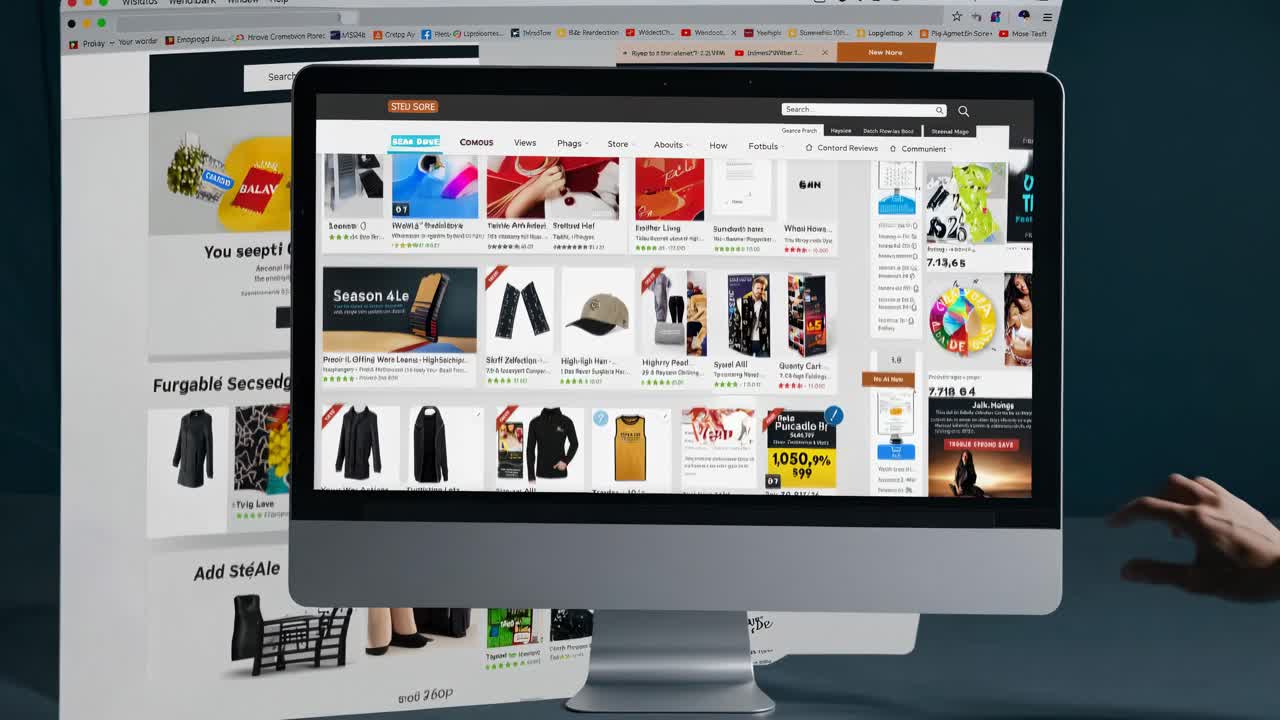 A dynamic video concept showcasing an online shopping website on a computer screen