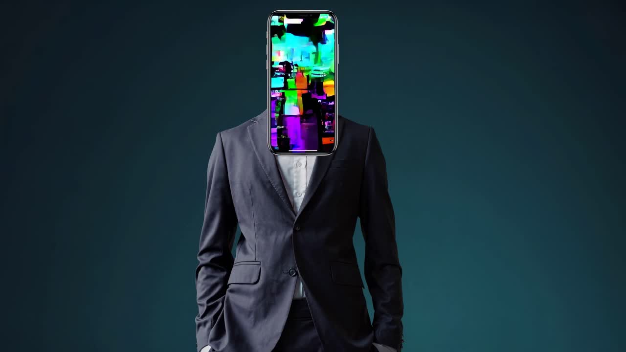 hombre de negocios con una cabeza de teléfono inteligente