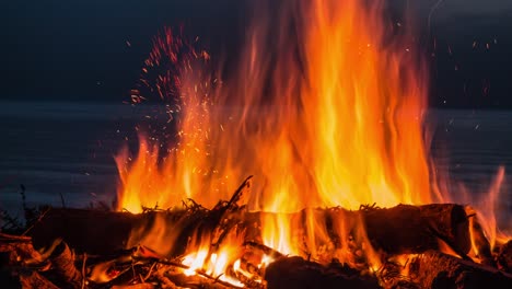 cinemagraph of a campfire at twilight on the beach