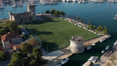 batarija soccer field and the historic kamerlengo castle in trogir, croatia