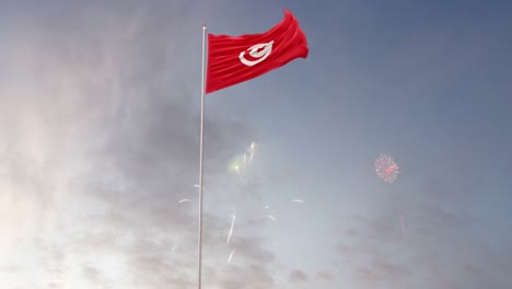tunisia flag with fireworks background