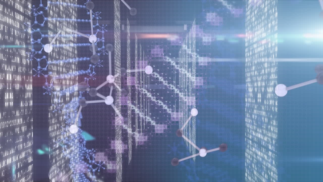 animación de moléculas y hilos de adn y procesamiento de datos
