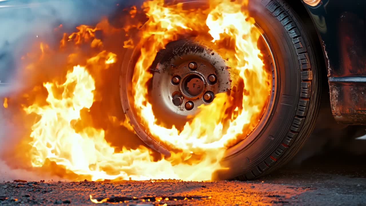 un coche en llamas al lado de la carretera