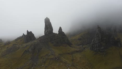 cinematic shot of standing rock formation of the trotternish ridge