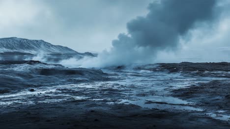 icelandic geothermal landscape in winter