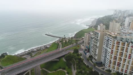 aerial shot of miraflores through bridge during quarantine