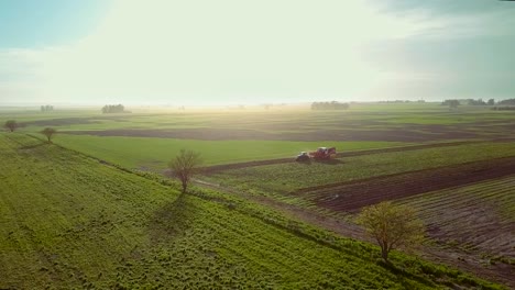 Combine-Harvester-And-Tractor-Working-On-The-Cereal-Field