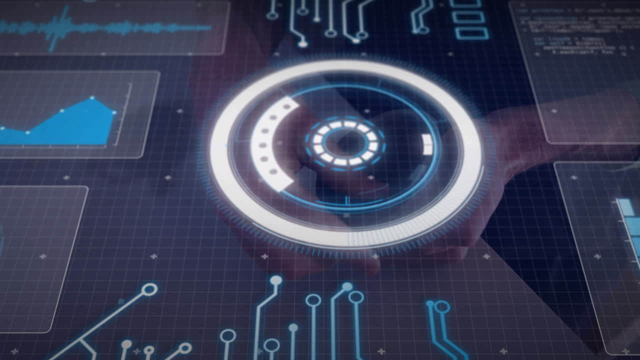 Circular graphics and circuit patterns creating futuristic animation interface design