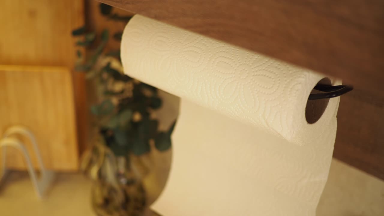 Paper towel roll in kitchen setting
