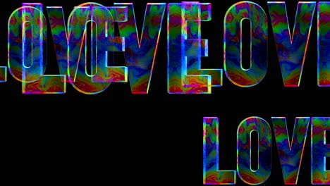 rising colorful love word text,computer animation on black screen,seamless looping