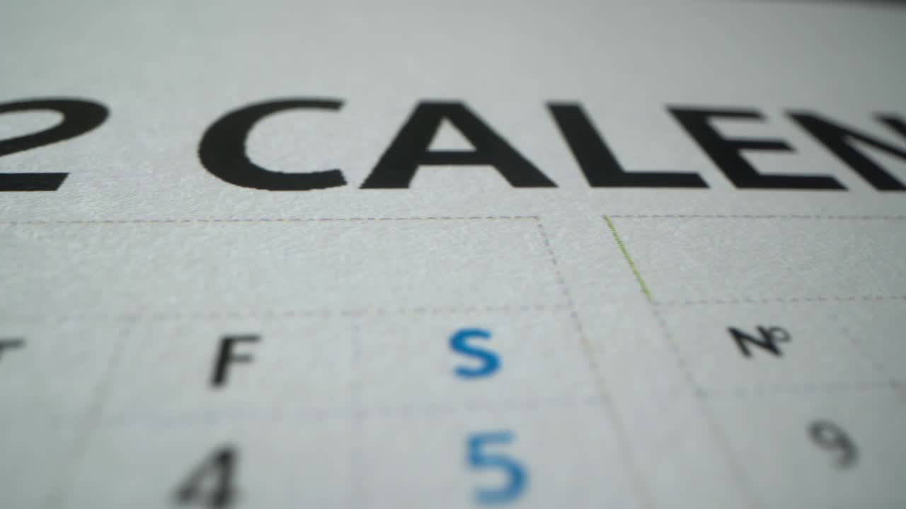 2022 calendar in macro shot.. Happy New Year 2022 February. Winter of new year. Close up.. New year resolution concept. Modern text animation