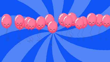 Animation-Von-Rosa-Luftballons,-Die-über-Blauen-Hintergrund-Fliegen