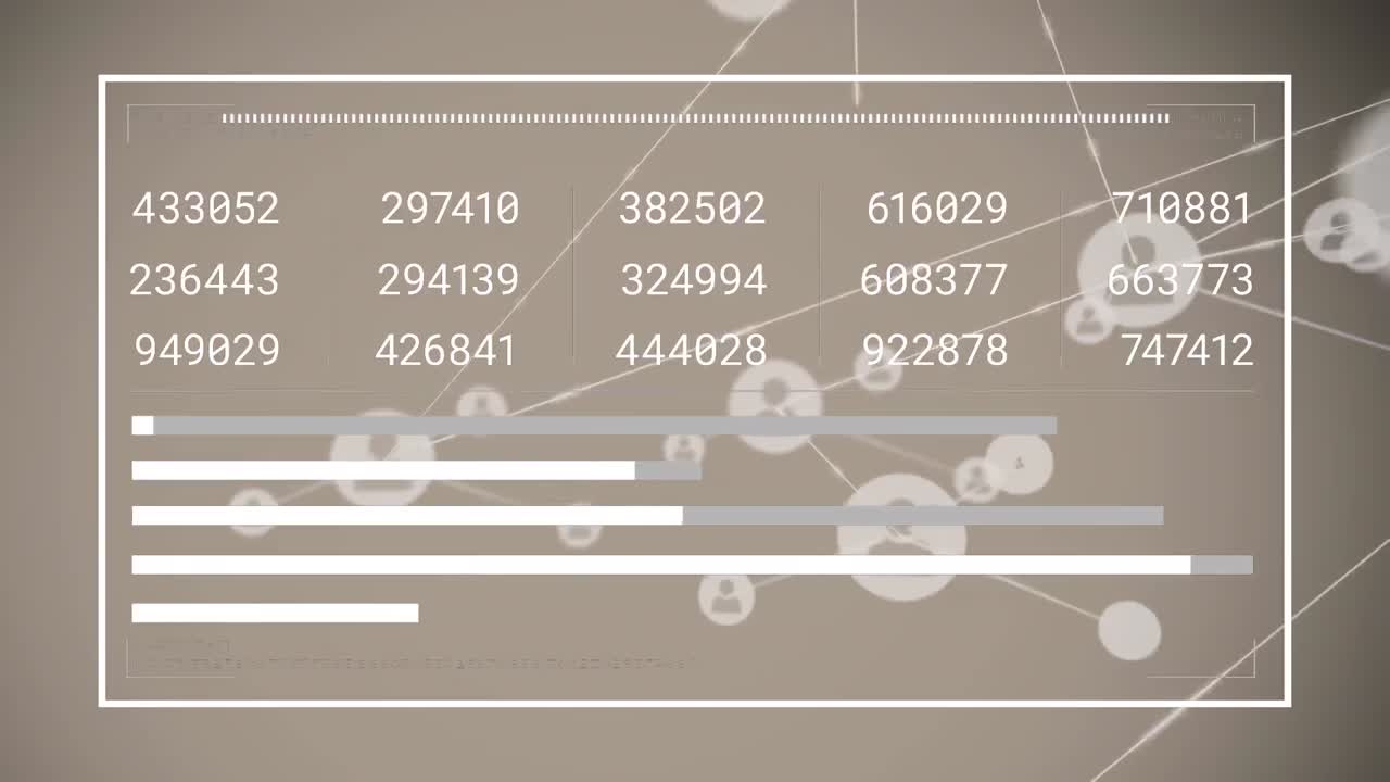 Animation of network of connections with icons and data processing