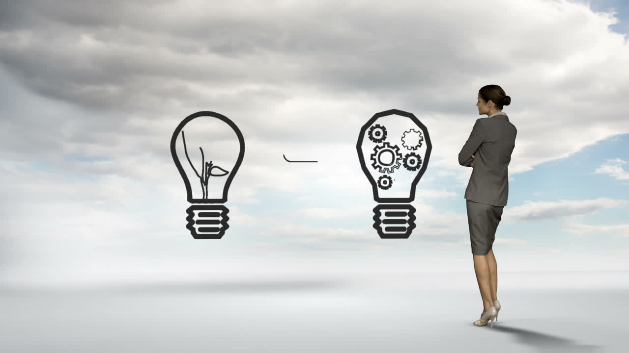 hombre de negocios observando el concepto de idea en el cielo