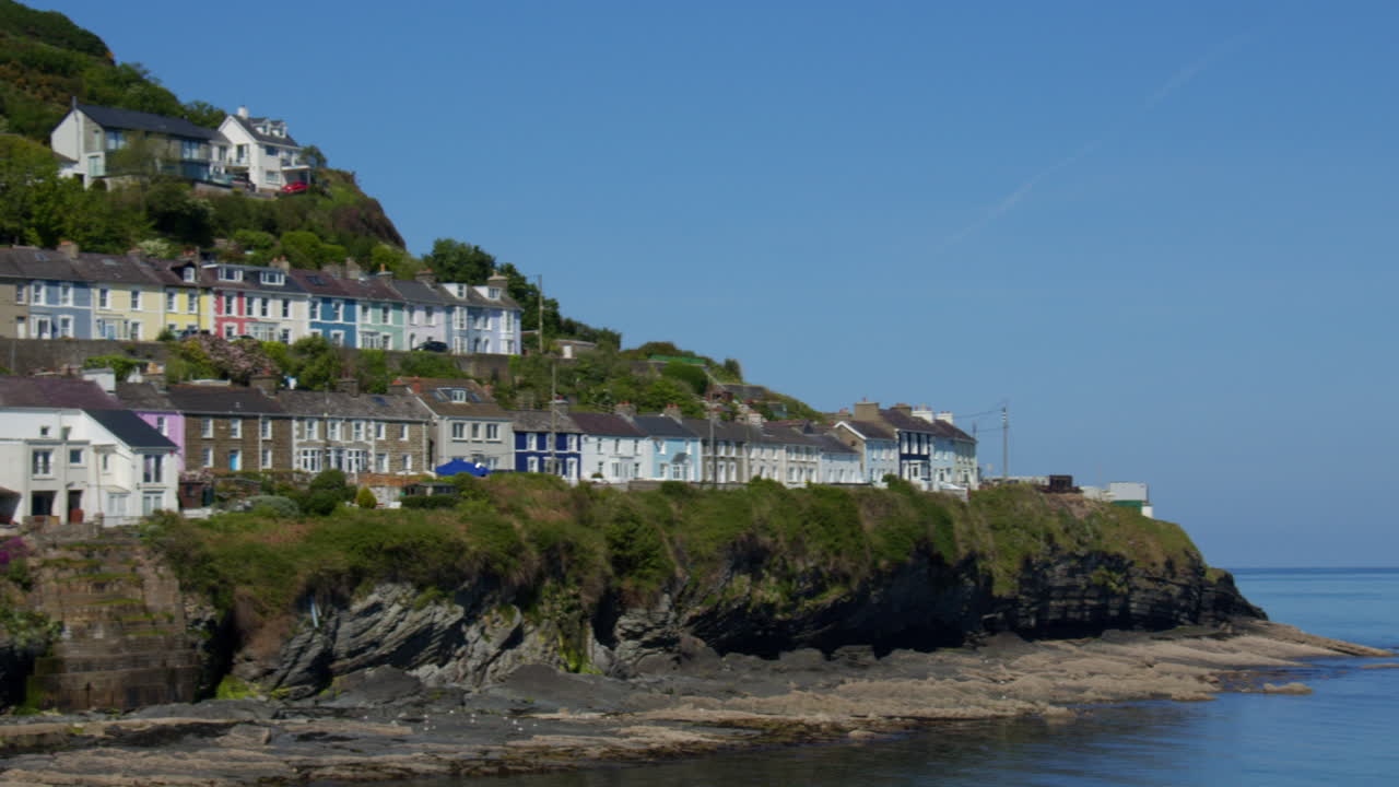 Panning Wide shot of new quay hillside showing the streets of rock street and Marine Terrace