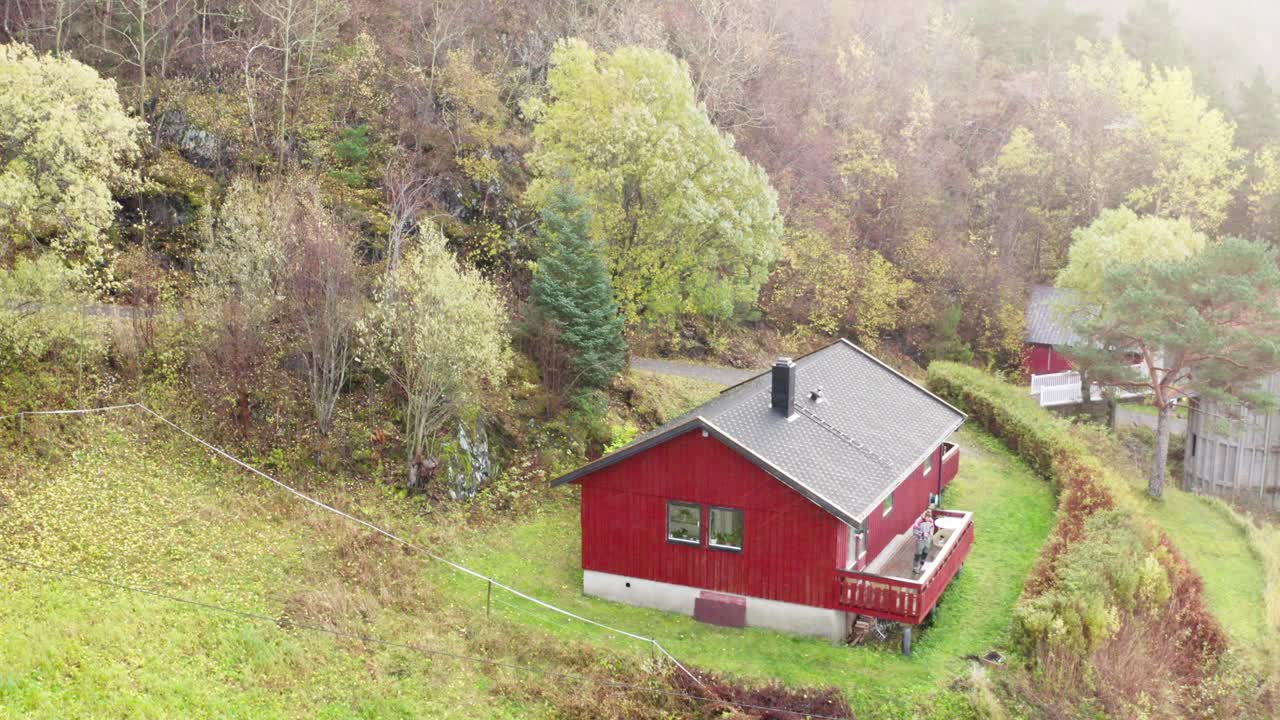 Luftfoto af et landhus på landet i Norge