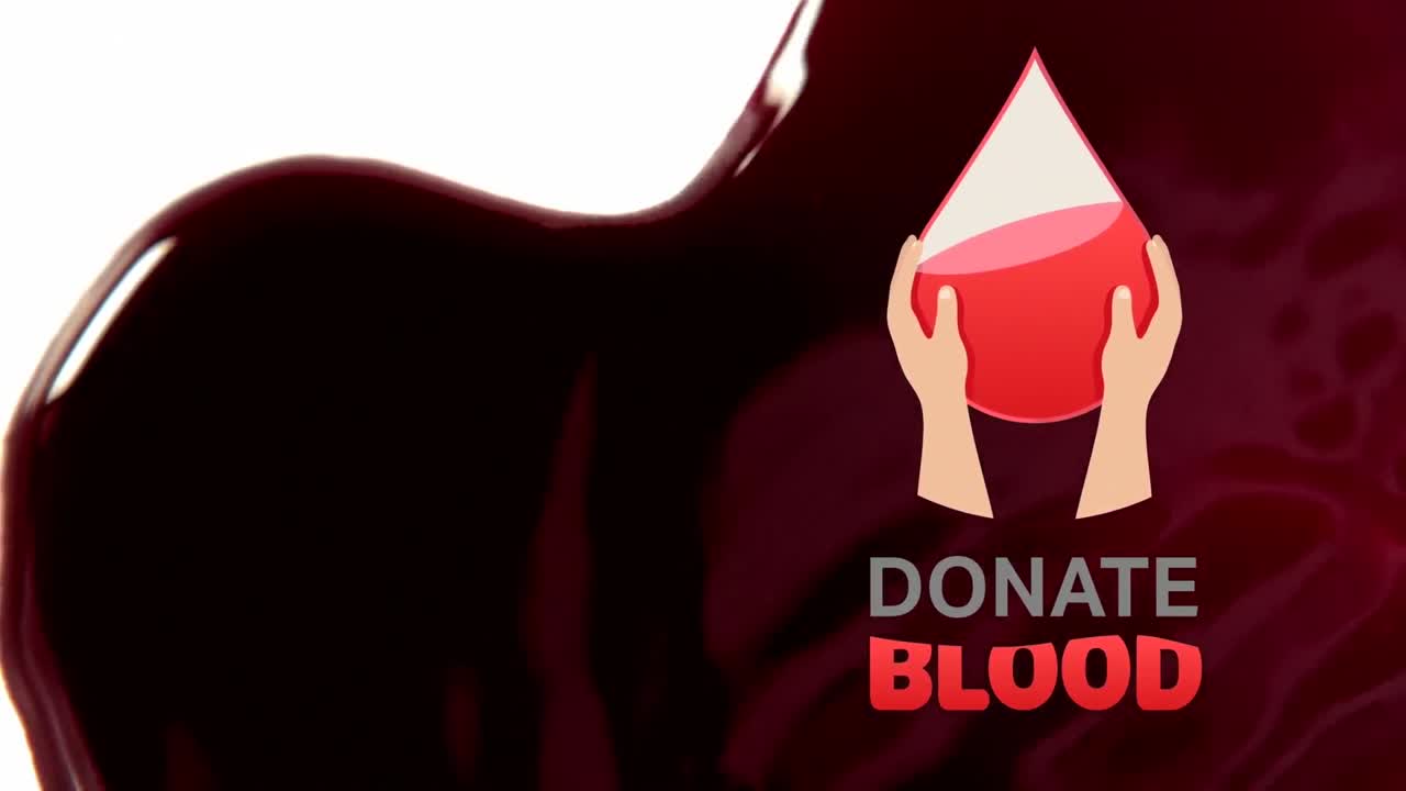 혈액 방울 아이콘의 애니메이션과 혈액 위에 혈액 기증 텍스트