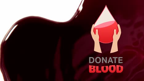 animation of blood drop icon and donate blood text over blood