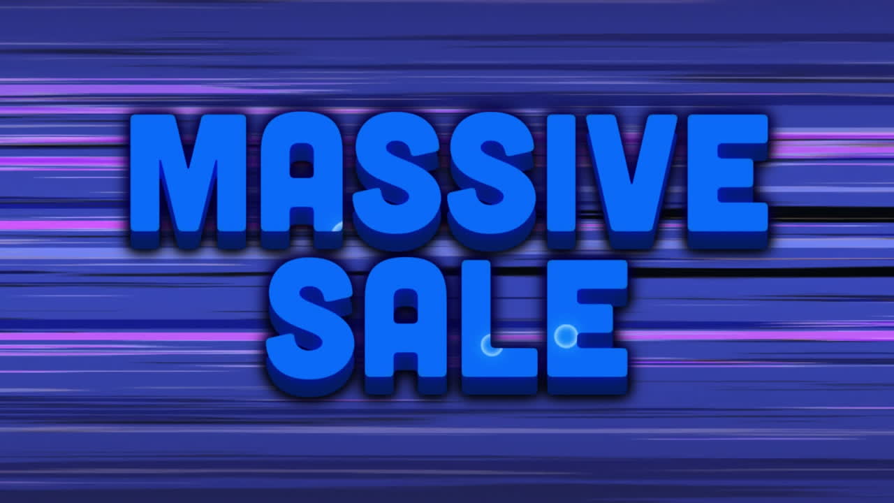 Massive sale graphic with moving coloured shapes and purple horizontal lines
