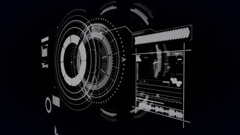 animation of scope scanning and data processing on black background