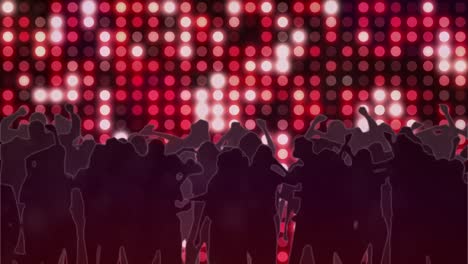Animation-of-glowing-disco-mirror-ball-lights-and-silhouettes-of-people-dancing