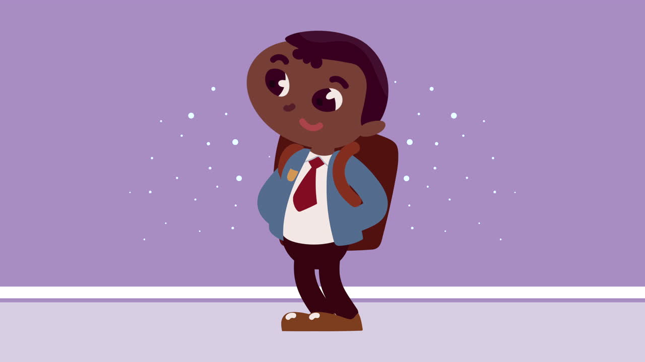 afro little student boy character animation