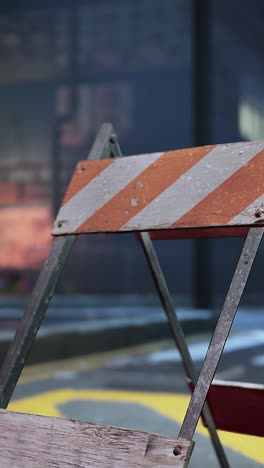 close-up of a construction barricade sign