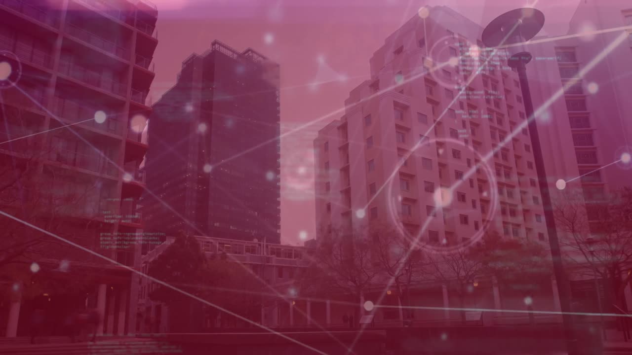 도시 풍경에 대한 연결 네트워크의 애니메이션