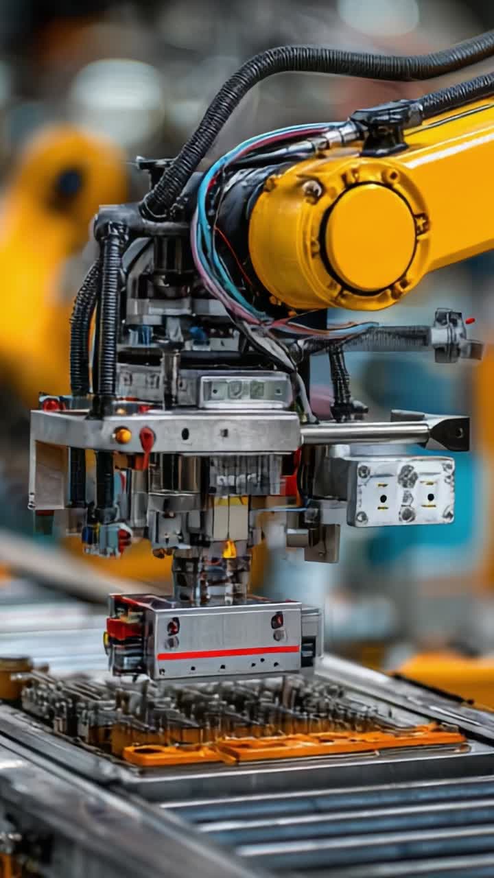 Advanced Robotic Arm in Action: Precision Manufacturing and Assembly Process Capture with High-Tech Equipment and Automated Components