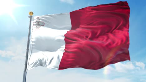 4k-3D-Illustration-Der-Wehenden-Flagge-An-Einem-Mast-Des-Landes-Malta