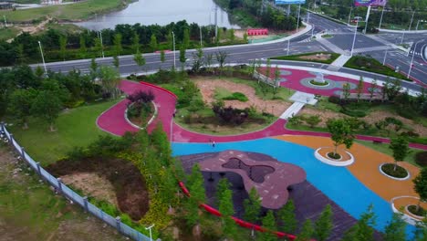 colorful roadside park in china sliding shot