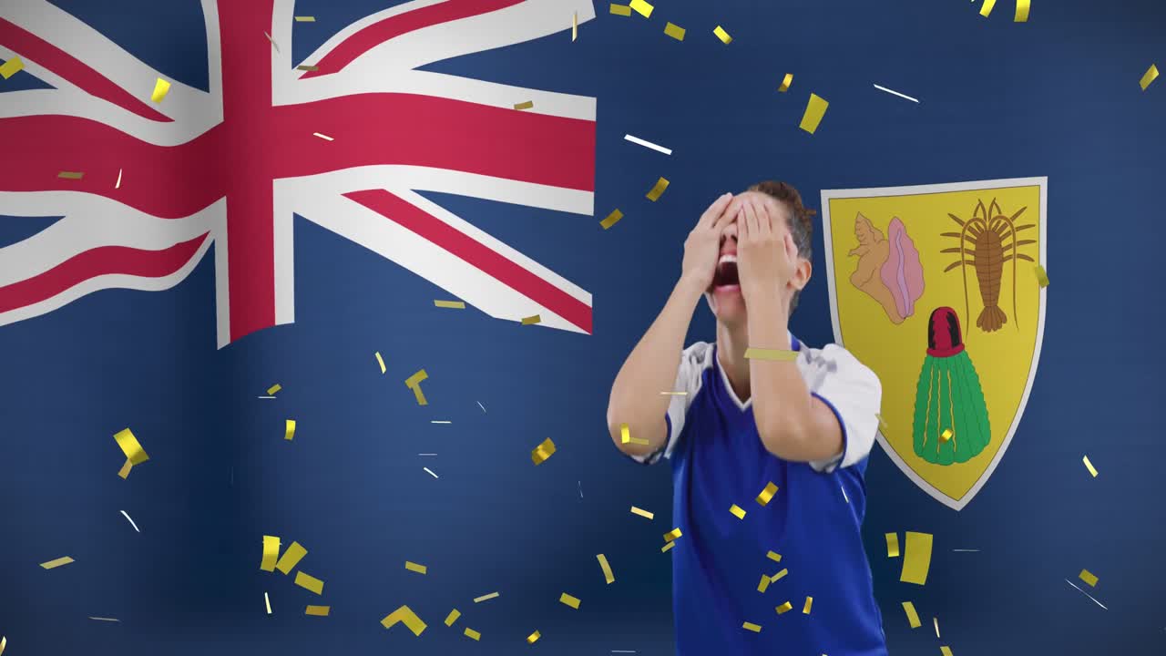 터크스 케이코스 섬의 발 위에 두 인종의 여성 축구 선수의 애니메이션